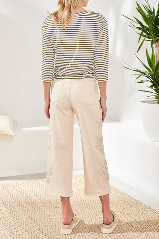 Tribal Audrey button fly wide crop ecru jeans